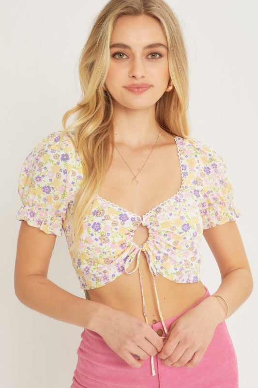 Floral Puff-Sleeve Crop top