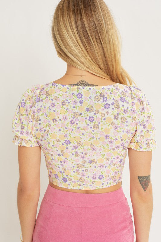 Floral Puff-Sleeve Crop top