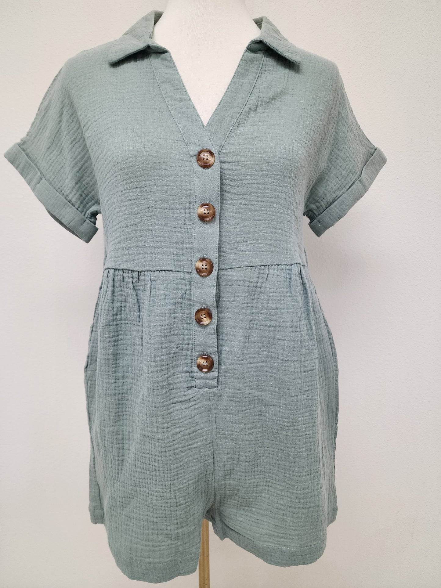 New In Button Down Romper