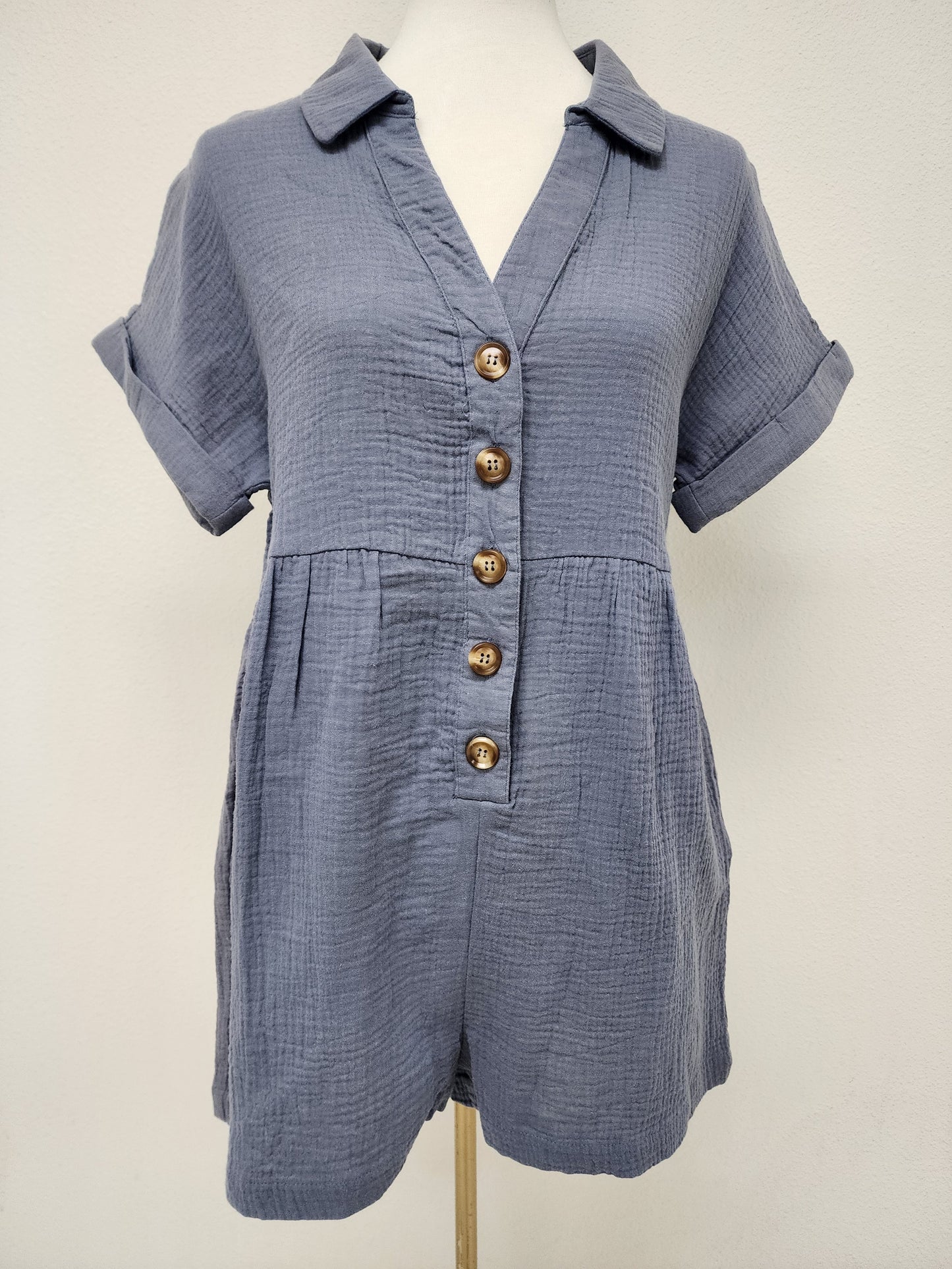 New In Button Down Romper