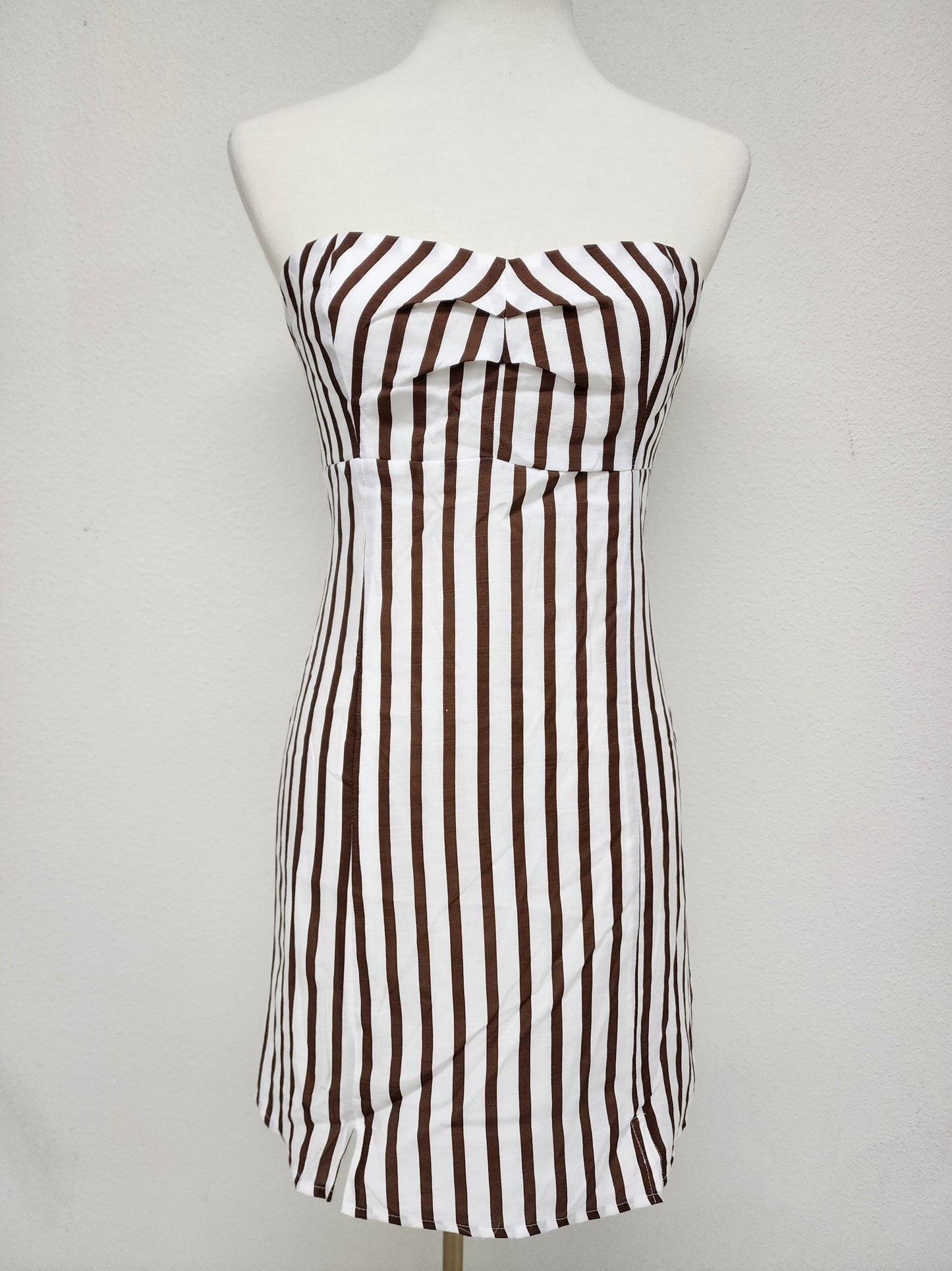 White-Brown Striped Mini Dress