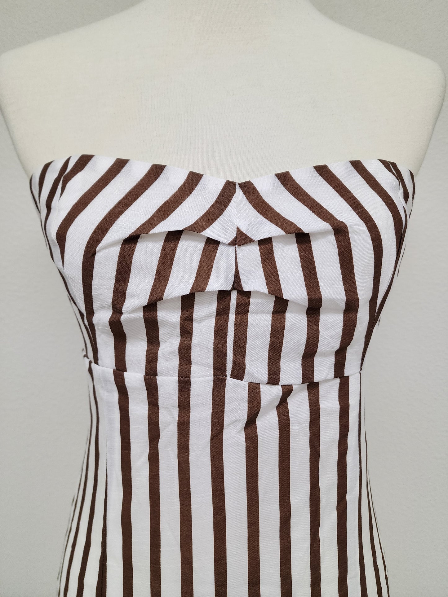 White-Brown Striped Mini Dress