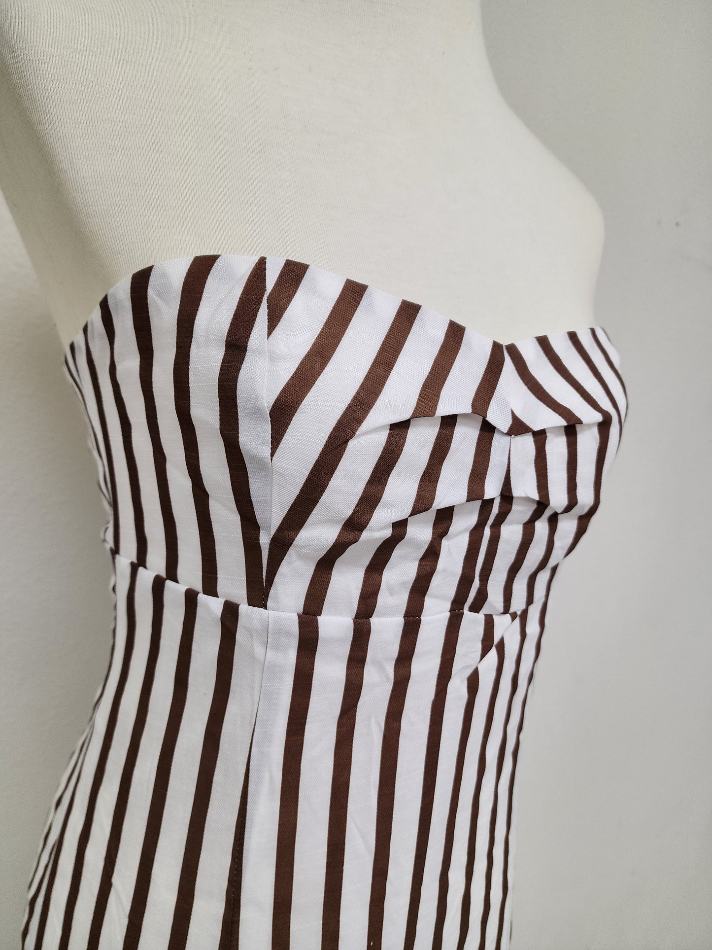 White-Brown Striped Mini Dress