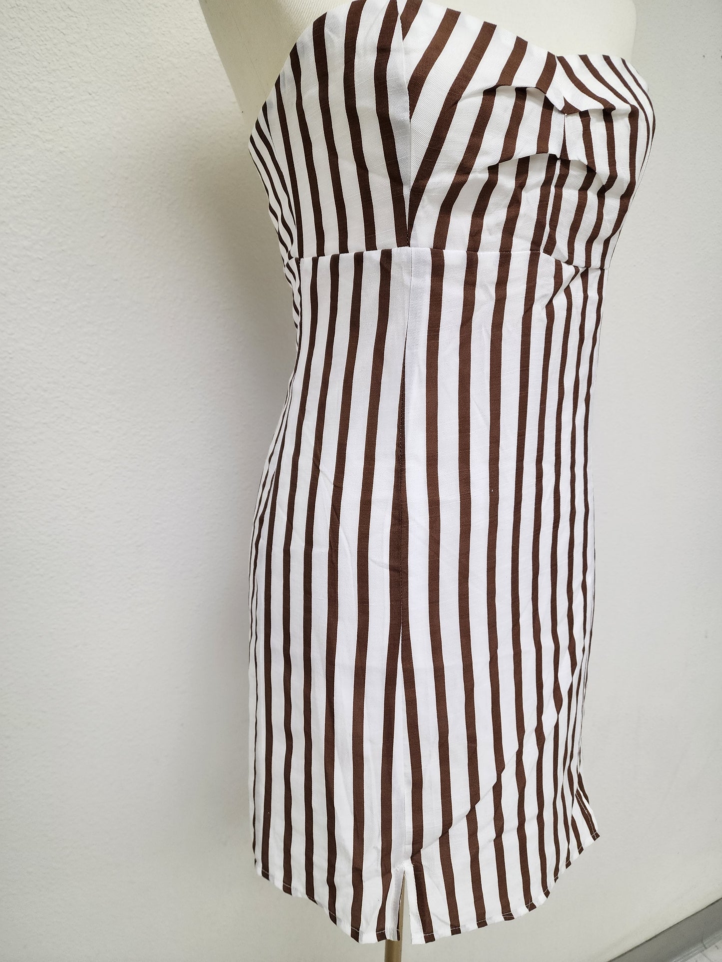 White-Brown Striped Mini Dress