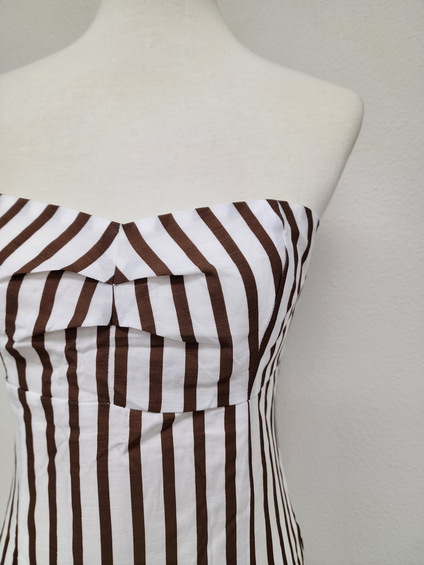 White-Brown Striped Mini Dress