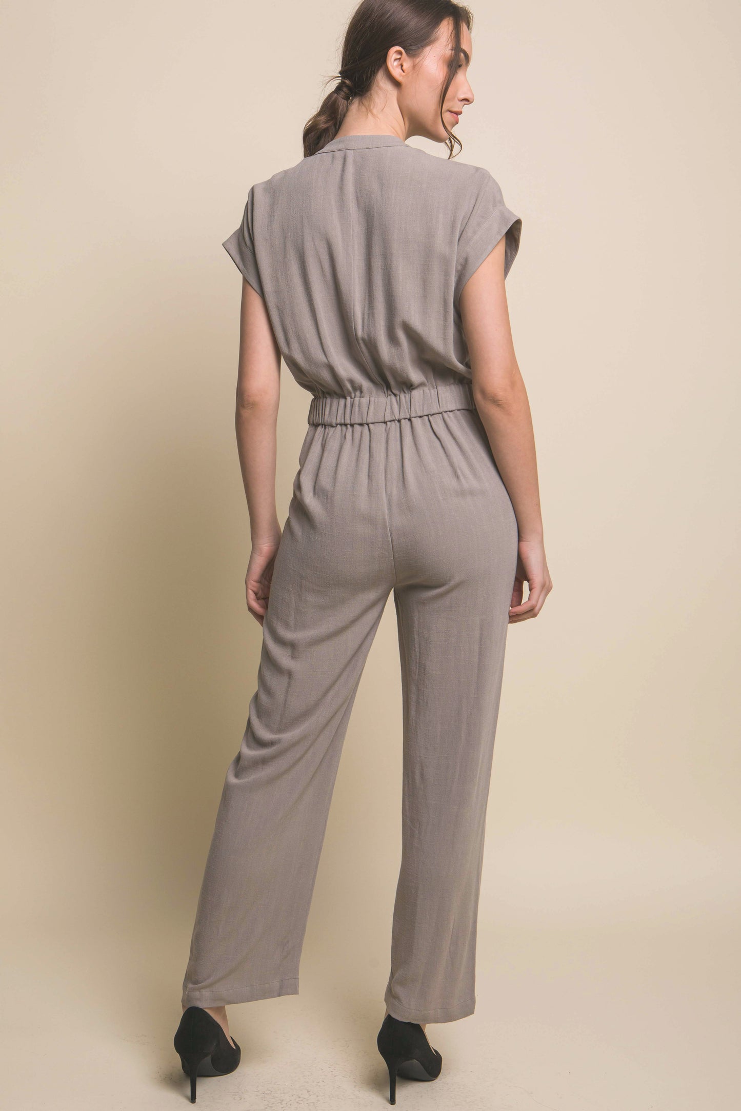 V-Neck Pocketed Jumpsuit