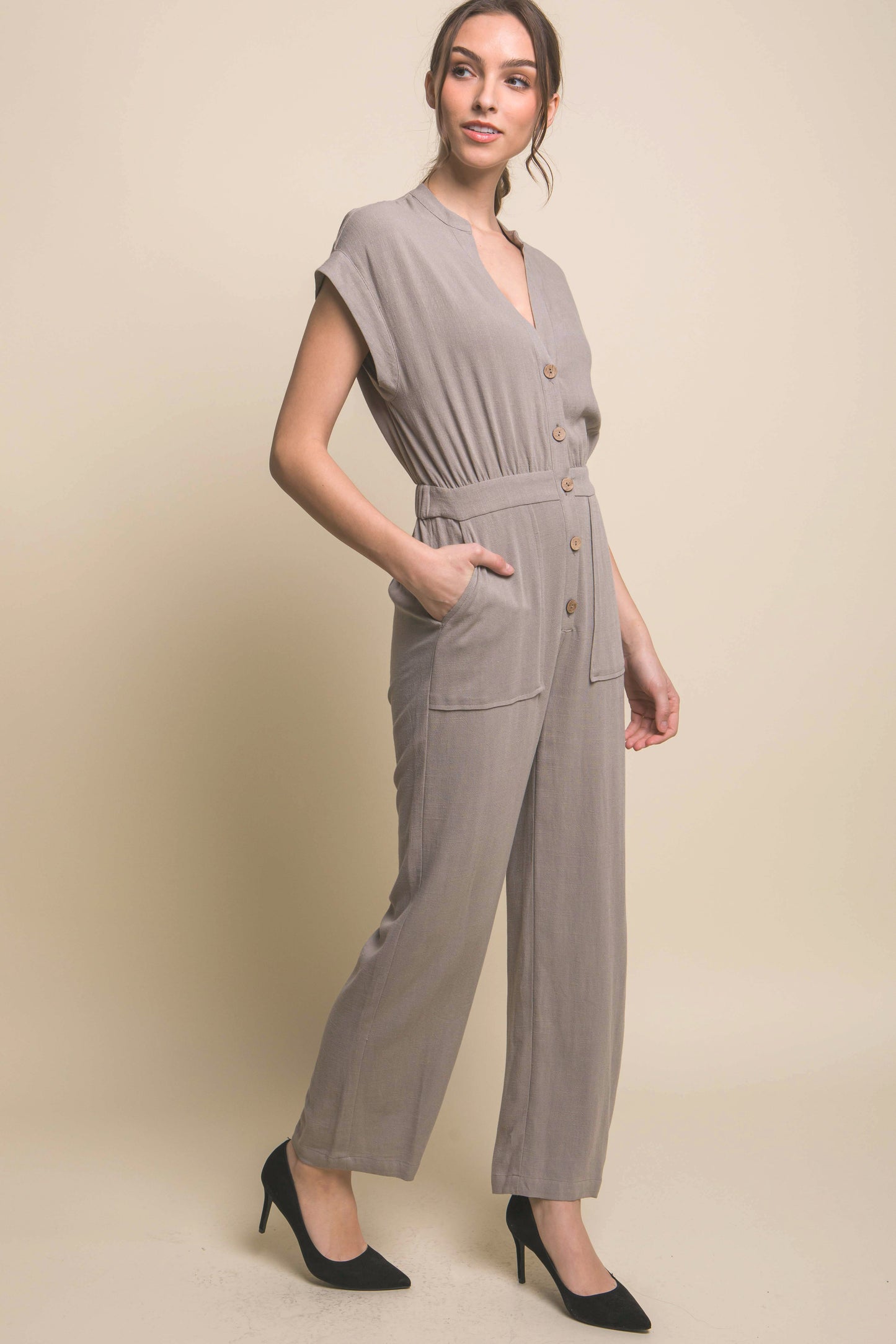 V-Neck Pocketed Jumpsuit