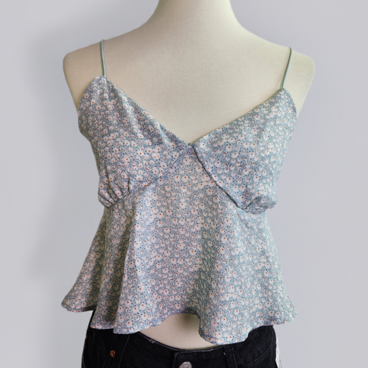 Baby Blue Floral Print Cropped Top