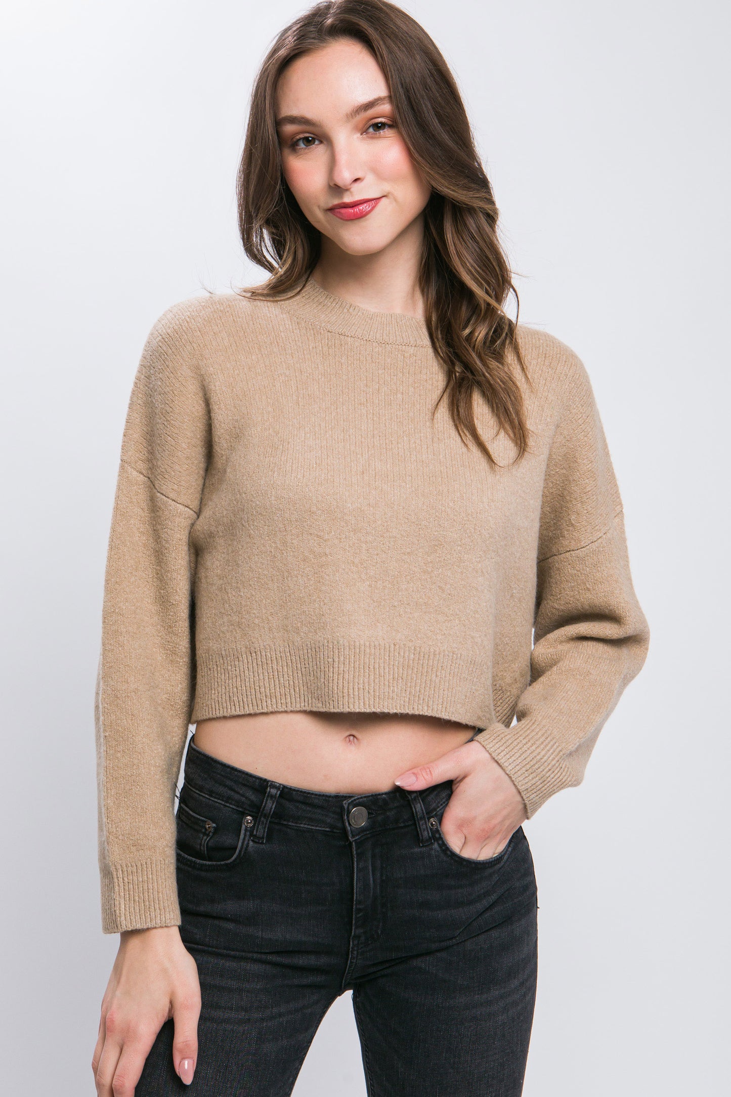 Relaxed Mockneck Cropped Sweater