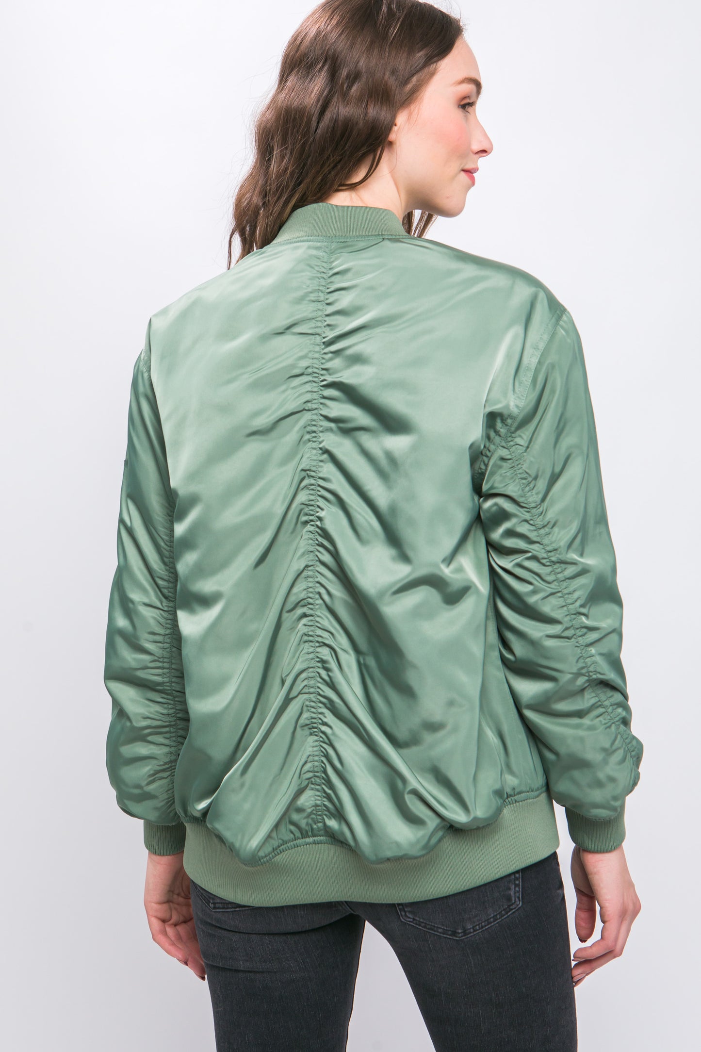 Grass Bomber Jacket With Color Contrast Lining