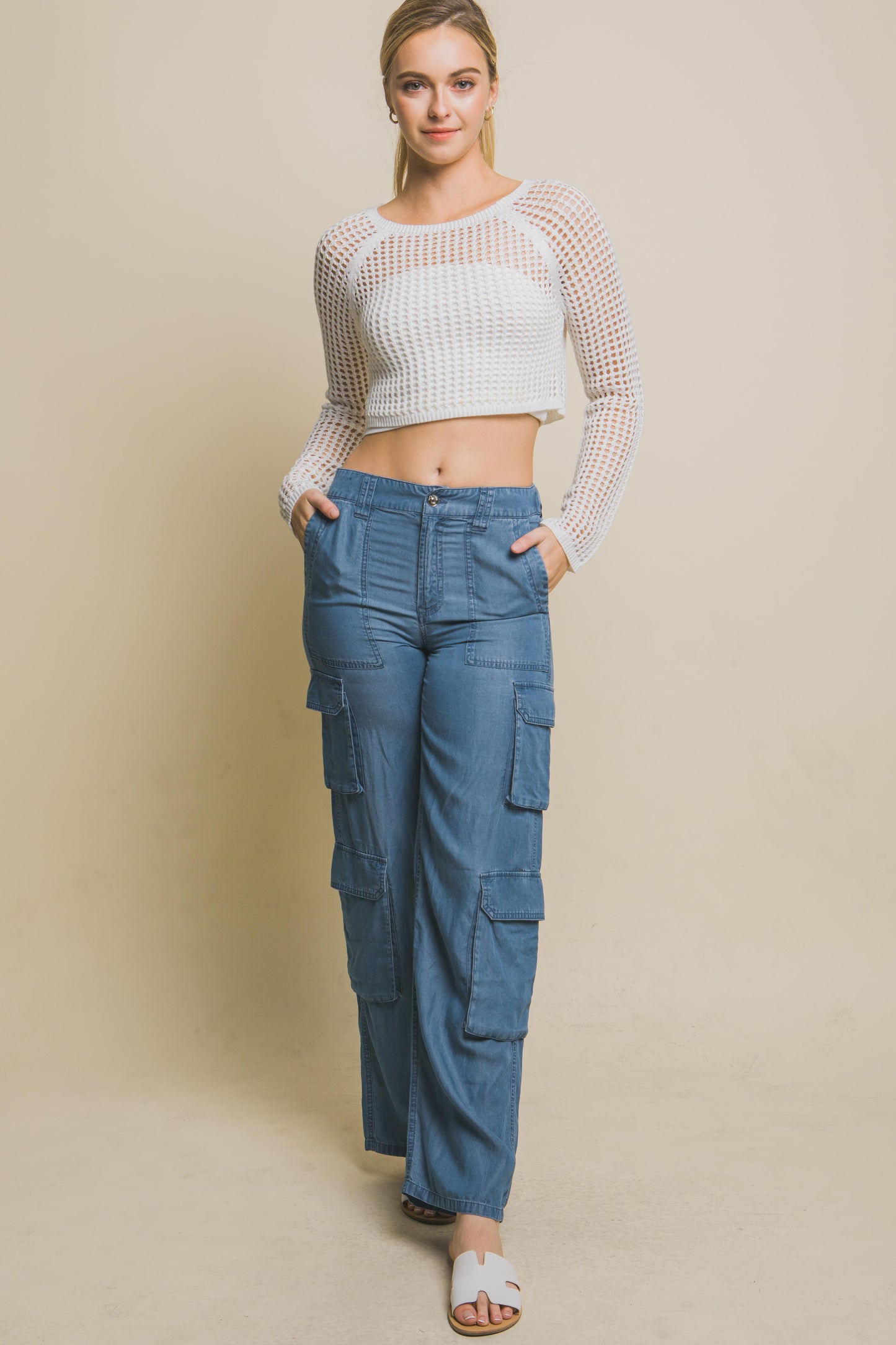 Open Knit Cropped Sweater Top